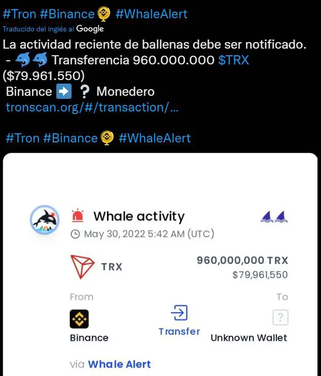 Whale compra tokens Tron TRX de casi $ 80 MLN