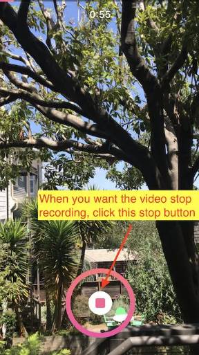 Captura de pantalla de la grabación de un Reel de Instagram con una flecha que apunta al botón de detener